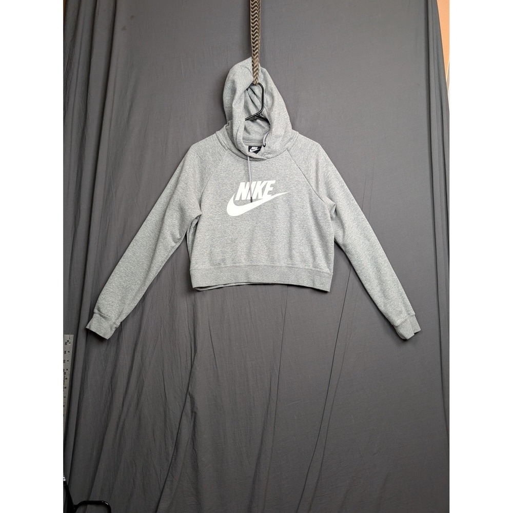 Nike Womens Sportswear Essential Cropped Pullover Hoodie Gray Medium